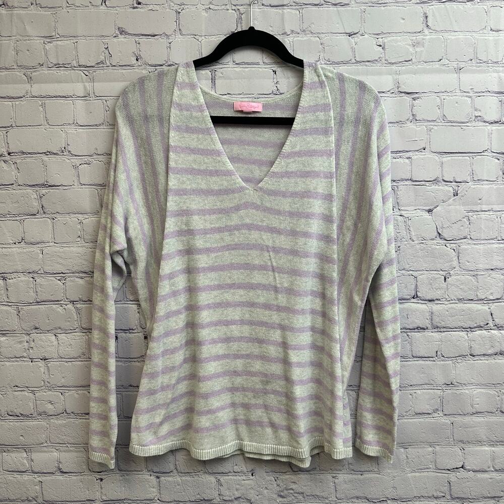 Lilly Pulitzer Stasia Sweater Heathered Lilac Verbena Serene Stripes Women's Med